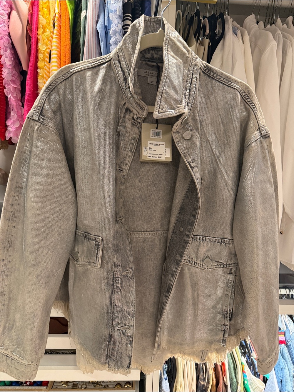 All SaintsLightweight Metallic Gray Denim Shirt Jacket